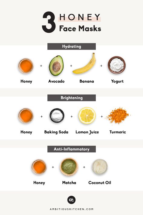 Three easy, homemade face masks made with powerful manuka honey! These DIY honey face masks are perfect for hydrating, brightening, or getting a boost of antioxidants. Gesicht Mapping, Diy Exfoliating Face Scrub, Diy Honey Face Mask, Diy Honey, Green Tea Face Mask, Coconut Oil Face Mask, Cucumber Face Mask, Cucumber For Face, Diy Face Scrub