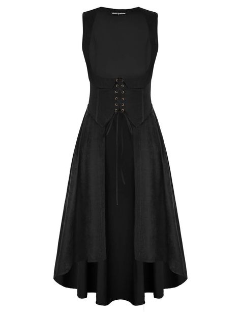 PRICES MAY VARY. INSPIRATION - Made of soft and comfortable material, this peasant sleeveless dress has a flowy irregular swing hem that gives you a super feminine silhouette FEATURES - Adjustable Lace-up front, side invisible zip, side-seam pockets, comfortable material. The lapel U-neck adds a playful and romantic touch OCCASIONS - This Renaissance overdress is perfect for Renaissance fairs, pirate-inspired parties, Halloween costumes, and medieval fairs. Whether attending a Renaissance fair o Ancient Civilization, Halloween Retro, Womens Long Dresses, Cocktail Dress Vintage, Off Shoulder Dresses, Solid Color Dress, Slim Fit Dresses, Retro Women, Festival Dress