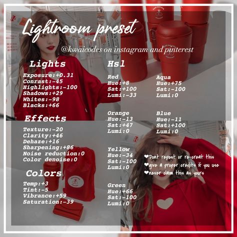 Red Preset Lightroom, Lightroom Pictures, Lr Filter, Lightroom Editing Tutorials, Lightroom Presets Tutorial, Red Filter, Lightroom Tutorial Photo Editing, Lightroom Filters, Lightroom Presets Portrait