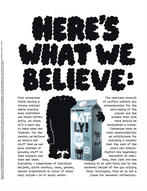 OATLY Oatly Advertising, Oatly Branding, Oatly Ads, Ad Headlines, Branding Elements, Swipe File, Type Treatments, Food Branding, Brand Communication