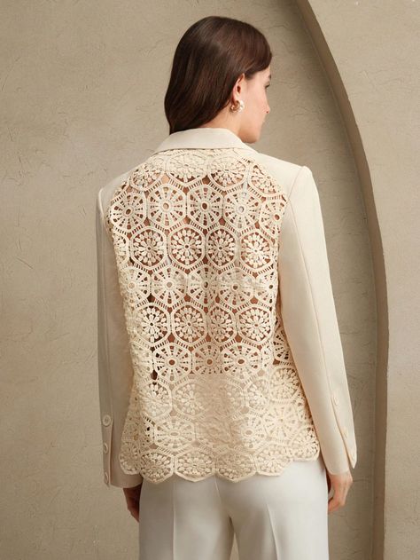 Elegant Women's Blazer Jacket With Hollow Lace Texture Back, Spring Festival/Going Out/Casual/Bohemian/Vacation Outfits Apricot Elegant  Long Sleeve Woven Fabric Plain Regular Slight Stretch  Women Clothing, size features are:Bust: ,Length: ,Sleeve Length: Lace Texture, Spring Festival, Vacation Outfits, Blazers For Women, Elegant Woman, Suits For Women, Blazer Jacket, Woven Fabric, Women's Blazer