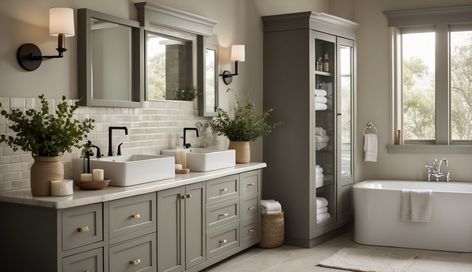 Agreeable Gray Bathroom, Gray Bathroom Cabinets, Bathroom Cabinet Colors, Bathroom Renovation Ideas, Grey Bathroom Cabinets, Oval Room Blue, Choosing Paint, Agreeable Gray, Gray Bathroom