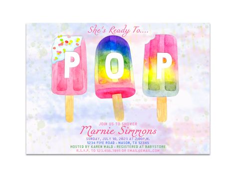 Watercolor Popsicles, Boy Baby Shower Invitations, Pop Baby Showers, Ready To Pop, Pastel Colour Palette, Girl Themes, Invitation Baby Shower, Pastel Watercolor, Baby Shower Invites