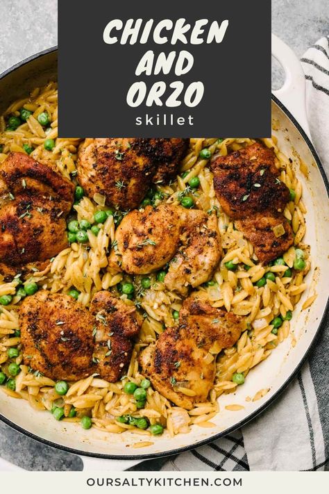 Orzo Recipes With Chicken, One Pot Chicken And Orzo, Orzo Parmesan, Orzo With Peas, Orzo Recipes Healthy, Chicken Receipe, Chicken Thighs In Oven, One Pot Orzo, Magic Chicken