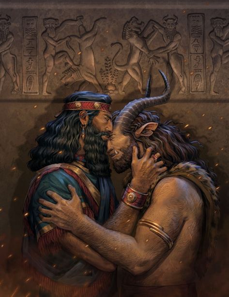 Babylon Art, Gilgamesh And Enkidu, Epic Of Gilgamesh, Legends And Myths, Ancient Mesopotamia, Creature Artwork, Collaborative Art, Mystical Creatures, Mesopotamia