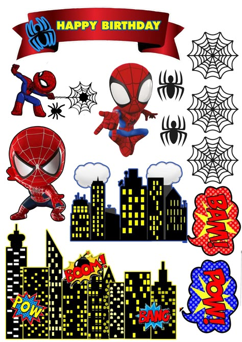 Spider Man Cake Topper Printable Free, Spider Man Printable Cake Topper, Topper Spiderman Free Printables, Spiderman Cake Topper Printable, Spider Cakes, Spiderman Topper, Happy Birthday Spiderman, Printable Topper, Spiderman Man