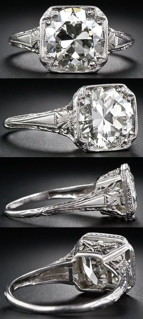 3.26 carat antique diamond engagement ring. Late Edwardian or early Art Deco. Via Diamonds in the Library. Antique Diamond Engagement Rings, Antique Style Rings, Antique Engagement Ring, Casual Chique, Rings Diamond, Antique Engagement, Deco Vintage, Deco Jewelry, Bling Rings