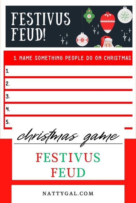 I'm back with another Christmas game for you to play this year - Festivus Feud, a riff on the popular game show Family Feud! #christmasgame #easygame #familyfriendlygame Free Christmas Family Feud Questions, Christmas Family Feud Questions, Holiday Sweets Recipes, Family Feud Questions And Answers, New Christmas Games, Family Feud Questions, Christmas Family Feud, Family Feud Game, Family Friendly Games