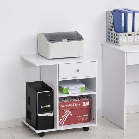 Vinsetto Printer Stand & Reviews | Wayfair Side Table Shelf, Printer Table, Cpu Stand, Shared Office, Printer Stand, Office Storage Cabinets, Office Area, Storage Cabinet Shelves, Table Shelf