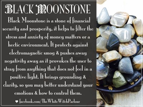 Black moonstone, shadow work, book of shadows, insight, knowledge, financial fears, release, how to, witch, spiritual, crystal, magick, spell, wicca, gemstones, about, stress, security #whitewitchparlour facebook.com/thewhitewitchparlour Magickal Tips, Wicca Spells, Crystals Gems, Black Moonstone, Crystals Healing, Crystal Therapy, Moonstone Stone, Crystal Healing Stones, Black Moon