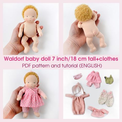 Create your own charming 7 inch/18 cm Waldorf baby doll with this comprehensive PDF sewing pattern and tutorial (ENGLISH). Perfect for DIY enthusiasts and doll makers, this guide includes detailed instructions for crafting a Steiner doll and bonus patterns for doll clothes. Ideal for a unique handmade gift or a delightful addition to your doll collection. After purchasing, please feel free to write to me if you can't find/download your file. Just describe the problem and write your email address 7 Inch Doll Clothes Patterns Free, Soft Dolls Patterns Free, Waldorf Doll Pattern Free, Doll Patterns Free Sewing Templates, Ragdoll Pattern, Doll Patterns Free Sewing, Waldorf Baby, Doll Making Patterns, Doll Patterns Free