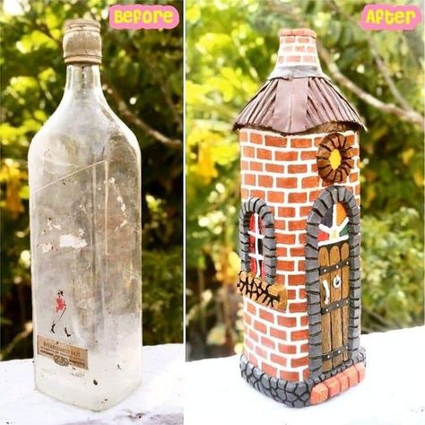 Beer Bottle Painting, Bottle Crafts Painting, Beer Bottle Cake, Bottle Craft Ideas, Beer Bottle Art, Beer Bottle Crafts, Crafts Simple, Decorative Glass Jars, Recycled Jars