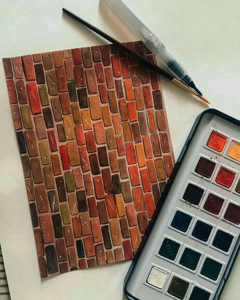 Brick Drawing Sketch, How To Draw Bricks, Drawing Bricks, Brick House Drawing, Brick Watercolor, Brick Sketch, Brick Drawing, Brick Wall Drawing, Brick Rendering