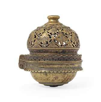 A DECCANI PIERCED BRASS INCENSE BURNER Insence Burner, Middle Eastern Art, Mughal Art, Burning Incense, Eastern Art, Pooja Rooms, Incense Holders, Hindu Art, Brass Copper