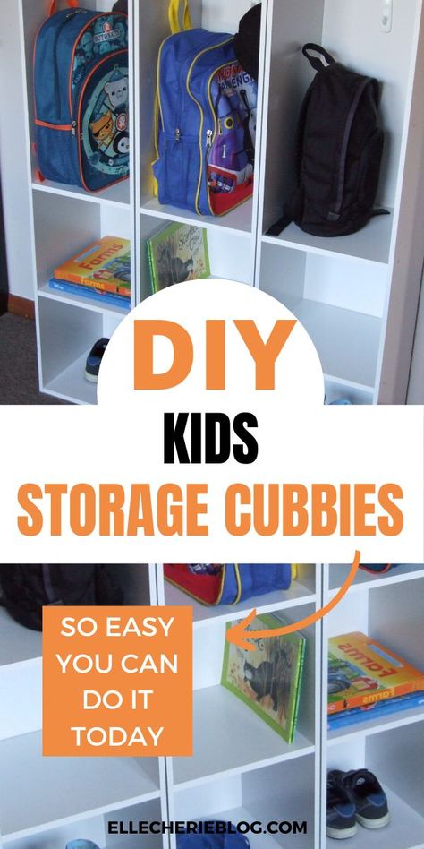 Take some time to implement this super easy and simple kids storage cubbies. Organise your kids bags and shoes today. #kidsstorage #kidsbagstorage #kidsorganization Diy Kids Cubby, Bookbag Storage, Cubby Diy, Diy Cubbies, School Bag Storage, Cubby Ideas, Kids Cubbies, Storage Cubbies, Storage Cubby