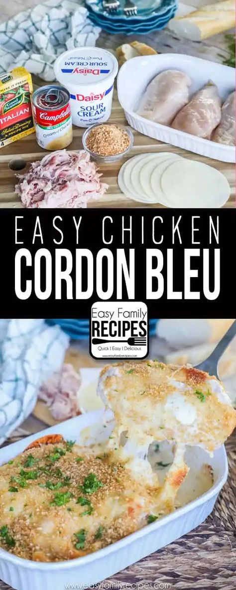 Chicken Cordon Bleu Casserole · Easy Family Recipes Chicken Cordon Blue Easy, 15 Minute Chicken, Chicken Cordon Bleu Casserole Recipe, Baked Chicken Cordon Bleu, Easy Chicken Cordon Bleu, Cordon Bleu Recipe, Chicken Cordon Bleu Recipe, Cordon Bleu Casserole, Cordon Blue