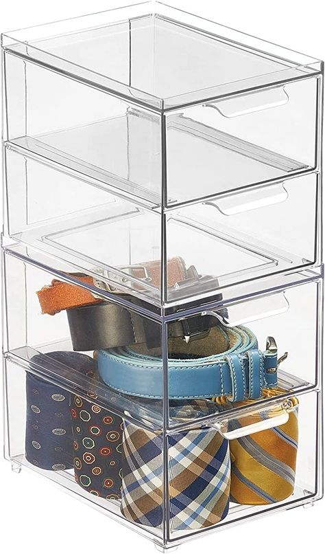 Amazon.com: mDesign Stackable Storage Containers Box with 2 Pull-Out Drawers - Stacking Plastic Drawer Bins for Closet Organization, Linen, Coat, Bedroom or Entryway Closets - Lumiere Collection - 2 Pack - Clear : Home & Kitchen Clear Plastic Drawers Storage Bins, Clear Storage Drawers, Entryway Closets, Stackable Drawers, Clear Plastic Storage Containers, Stacking Bins, Closet Clutter, Entryway Closet, Drawer Bins