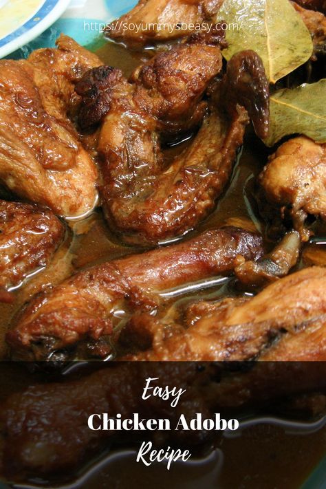 Easy Chicken Adobo (Filipino-Style Braised Chicken) Recipe Chicken Adobe, Chicken Adobo Recipe Easy, Chicken Adobo Filipino, Adobo Filipino, Braised Chicken Recipes, Easy Filipino Recipes, Filipino Dish, Chicken Adobo, Adobo Recipe