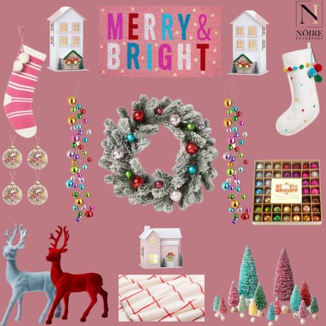 Aqua Pink Red Christmas, Bright And Merry Christmas Decor, Pink Red Green Blue Christmas, Pink Red Green Christmas, Red Green Christmas Decor, Green Christmas Decor, Teal Christmas, Girly Christmas, Merry And Bright Christmas