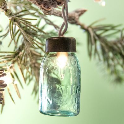 NORTH POLE B&B | Shop Sales Events Antique Farmhouse Mason Jar Home Decor, Mini Mason Jar Ornaments, Mason Jar Ornaments, Farmhouse Whimsy, Light Bulb Cover, Jar Ornaments, White Tulip Bouquet, Glass Light Covers, Mason Jar Christmas