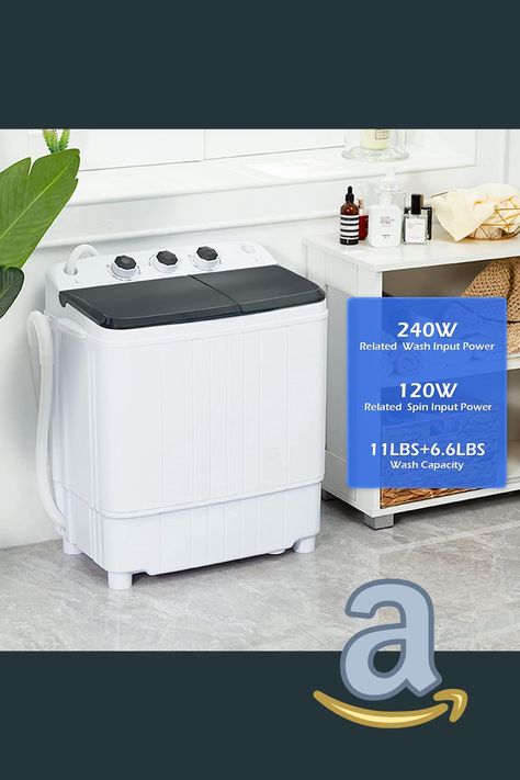 Homguava Portable Washing Machine -17.6Lbs Capacity Washer and Dryer Combo 2 In 1 Mini Compact Twin Tub Washing Machine Laundry Washer(11Lbs) & Spinner(6.6Lbs) with Built-in Gravity Drain Pump,Low Noise and Easy Store for Apartment,Dorms,RV Camping (black+white)