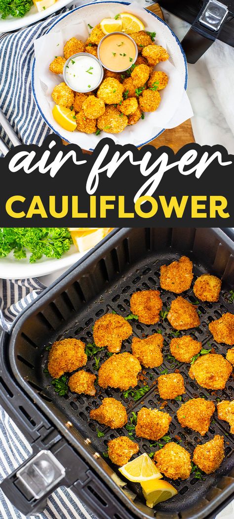 Breaded Cauliflower Recipes, Panko Recipes, Breaded Cauliflower, Deep Fried Cauliflower, Buffalo Cauliflower Recipes, Cauliflower Bread, Cooks Air Fryer, Airfryer Recipes, Cauliflower Bites