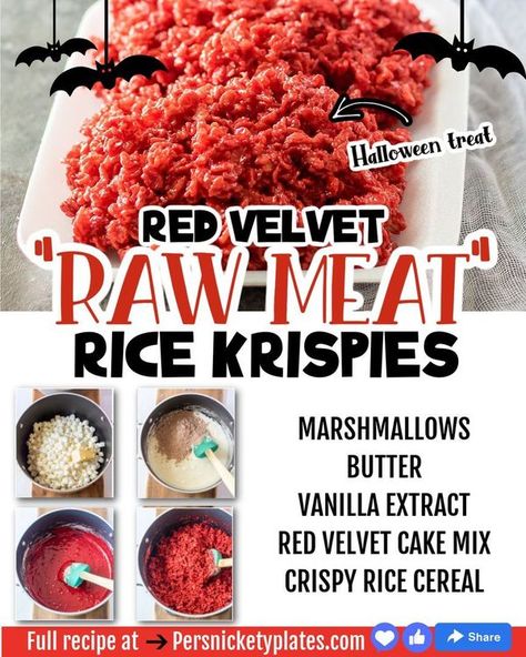 Raw Meat Rice Krispies, Persnickety Plates, Red Velvet Cake Mix, Raw Meat, Rice Cereal, Rice Krispie Treats, Rice Krispie, Rice Crispy, Red Velvet Cake