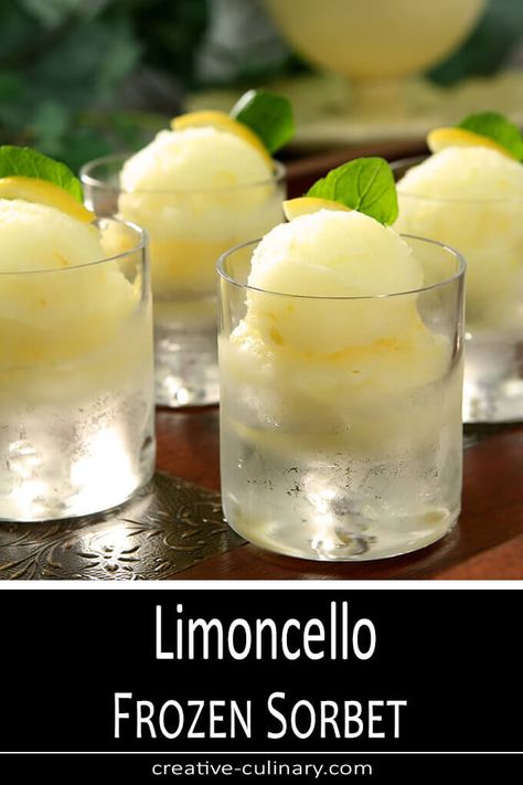 Limoncello Sorbet Recipe, Limoncello Sorbet, Lemon Ideas, Friday Cocktails, Midsummer Party, Frozen Deserts, Granitas, Limoncello Recipe, Weight Watcher Desserts