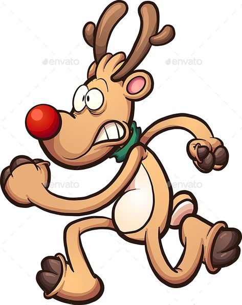 Christmas reindeer running scared. Vector clip art illustration with simple gradients. All in a single layer. EPS10 file included. Disney Characters Belle, Reindeer Run, Reindeer Drawing, Elf Drawings, Cartoon Reindeer, Christmas Yard Art, Christmas Rock, Christmas Labels, Graffiti Characters