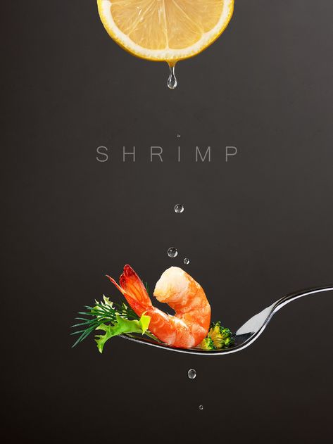 Shrimp Photography, Fish Food Photography, Cocktail Book Design, Ocean Food, Food Photography Background, Food Art Photography, Food Photography Tips, Food Graphic Design, Food Poster Design