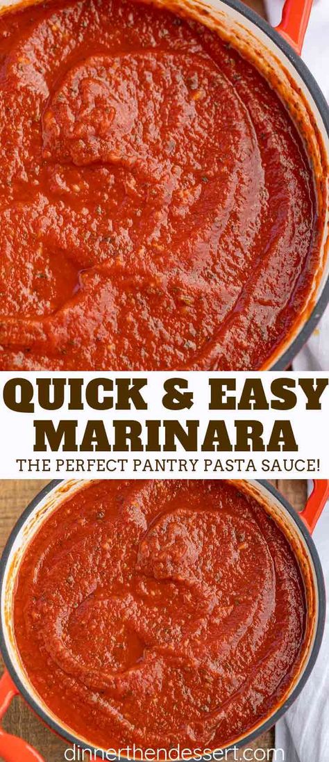 Quick and Easy Marinara Sauce, perfect for your favorite Italian meal. This homemade marinara sauce is done in as little as 15 minutes but perfect in 40. Five different add-in options for more flavors! #marinara #pasta #pastasauce #easy #weeknightmeal #italianfood #italian #dinner #dinnerthendessert Spaghetti Dishes, Marinara Pasta, Easy Marinara Sauce, Homemade Marinara Sauce, Resep Pasta, Marinara Sauce Recipe, Pasta Sauce Homemade, Marinara Sauce Homemade, Recipe Dinner