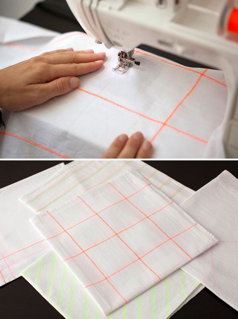 MINTY WARES | DIY  fluro / neon geometric grid linen Tea Towels. The simple and effective sewing creates gorgeous handmade details for the home. Tea-8-CHECKERED Patterned Tea Towels, Types Of Fabric, Purl Bee, Diy Wedding Gifts, Astuces Diy, Vintage Tea Towels, Towel Pattern, Diy Couture, Stitch Design