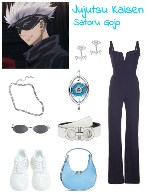 Channel your inner Jujutsu Sorcerer and step up your fashion game with this Satoru Gojo inspired look. Featuring a stunning navy blue jumpsuit and retro sunglasses, this anime inspired outfit will have you ready to blind your enemies with style. Get ready to stun in this unique and fashionable look that will turn heads everywhere you go. Jujutsu Sorcerer, Gojo Anime, Jumpsuit Navy Blue, Monochromatic Outfit, Character Inspired Outfits, Anime Inspired Outfits, Eclectic Fashion, Outfit Maker, Inspired Outfits