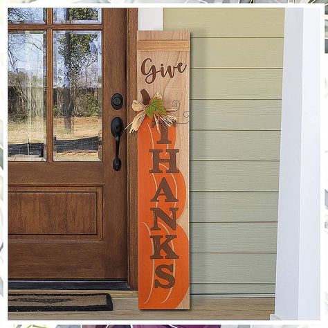 Glitzhome 42"H Thanksgiving Wooden Pumpkin Porch Sign Vertical Hanging Sign "Give THANKS" Porch D cor for Fall Harvest Thanksgiving Autumn Indoor Outdoor Decorations Thanksgiving Outside Decor, Wood Painting Ideas Diy Wooden Signs Front Porch, Thanksgiving Wooden Signs, Thanksgiving Porch Ideas, Fall Signs Wooden Diy Porch, Thanksgiving Porch Signs Diy, Fall Door Signs Front Porches, Thanksgiving Front Porch Sign, Thanksgiving Door Sign Porch