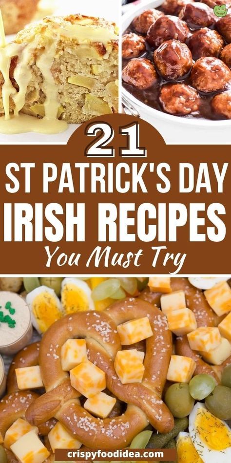 St. Patrick's Day is finally here — which means it's time to cook up a delicious Irish feast! Sure, any green food can pass as festive on March 17, but how could a St. Paddy's celebration be complete without some tasty Irish-inspired meals? Luckily, if you're craving a taste of the Emerald Isle, these St Patrick's Day Irish recipes are as satisfying as they are festive — and best of all, they might just bring you the luck of the Irish. #patrickday #irishrecipes Irish Party Food, St Pattys Recipes, St Patrick Party Food, Irish Snacks, Irish Dinner Recipes, Super Bowl Snack Stadium, Easy Irish Recipes, Irish Appetizers, St Patrick's Day Appetizers