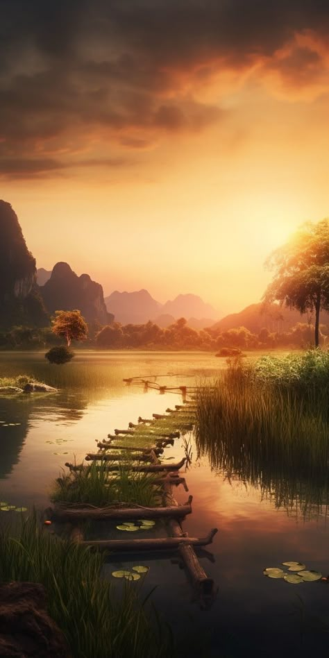 Oil Painting Scenery Landscapes, Thai Scenery, Thai Landscape, Red Art Painting, Thai Wallpaper, View Wallpaper, Emotional Photography, Landscape Photography Nature, Landscape Scenery