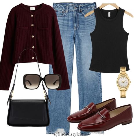 Burgundy Top Outfit Ideas, Burgundy Cardigan Outfit, Burgundy Top Outfit, Burgundy Sweater Outfit, Fashion Jeans Outfit, Burgundy Cardigan, Burgundy Jeans, Burgundy Outfit, Burgundy Top