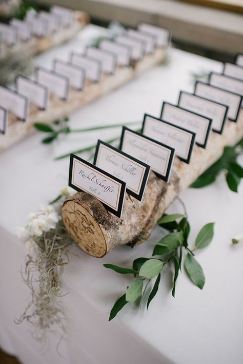 Perfect fall & winter wedding table place cards holder! Love the rustic style! #fallwedding #winterweddingcozy #winterwedding Bridal Shower Place Cards, Winter Mountain Wedding, Winter Wedding Table, Place Card Table Wedding, Place Card Holders Wedding, Rustic Wedding Cards, Rustic Wedding Decorations, Winter Wedding Decorations, Lace Wedding Invitations