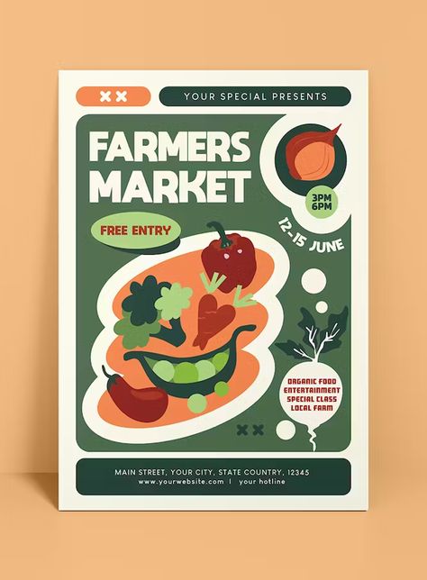 Farmer Market Flyer Template AI, EPS, PSD Aesthetic Flyer Ideas, Advertising Design Poster Marketing, Product Selling Poster, Promotional Graphic Design, Community Poster Design, Farmers Market Graphic Design, Food Pop Up, Product Flyer Design Inspiration, Graphic Design Flyer Marketing