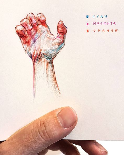 Alberto Russo on Instagram: “🖐 study of the day.. thank you for your kind words during the live! - Colored ballpoint pens on paper - #drawing #dessin #ballpointpen…” Colored Ballpoint Pen Drawing, Hand Drawing With Pen, Pen Colour Drawing, Colored Pen Drawing, Ballpoint Pen Art Sketches, Colour Pen Drawing, Colored Pens Drawing, Ballpoint Sketch, Ballpen Art