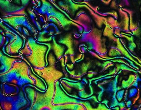 Silicone liquid crystal stiffens with repeated compression:  A liquid crystal sample like this one, seen under a microscope, gets tougher when repeatedly compressed, according to research at Rice University. Credit: Verduzco Laboratory/Rice University Human Tissue, Microscopic Images, Material Research, Rice University, Liquid Crystal, Crystal Power, Things Under A Microscope, Faux Stone, Self Healing