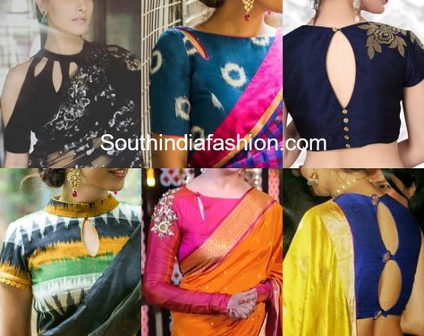 5 Stylish Keyhole Blouse Designs To Rock With Your Sarees! Print Blouse Design, Exclusive Saree Blouse Designs, Brocade Blouse Designs, Netted Blouse Designs, Boat Neck Blouse Design, Blouse Designs Catalogue, Saree Blouse Neck Designs, Keyhole Blouse, Fashion Indian