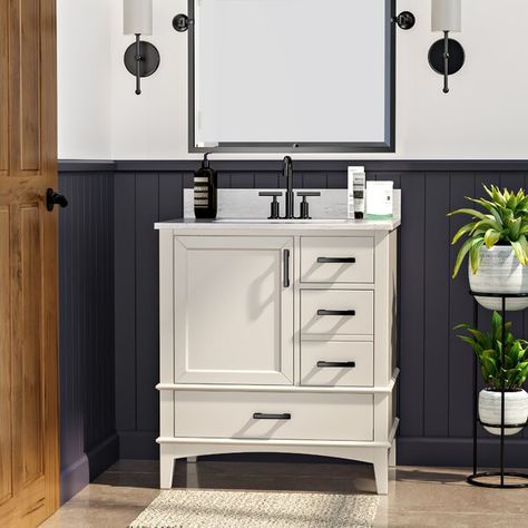 Red Barrel Studio® Aleeshia 30" Single Bathroom Vanity Set & Reviews | Wayfair Bathroom Vanity Drawers, 30 Bathroom Vanity, Solid Wood Doors, White Vanity Bathroom, Marble Vanity Tops, Cultured Marble, White Vanity, Single Sink Bathroom Vanity, Engineered Stone