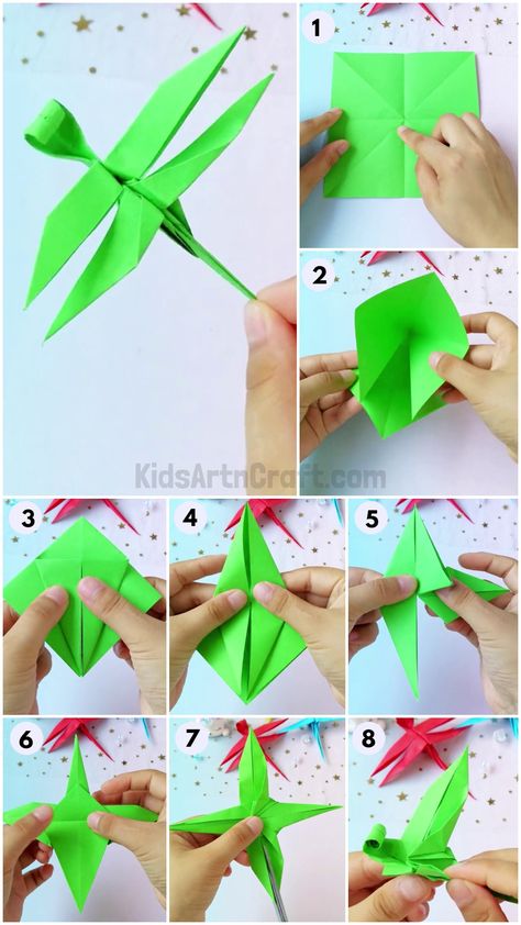 Origami Paper Dragonfly easy Craft tutorial for kids Check more at https://www.kidsartncraft.com/origami-paper-dragonfly-craft-tutorial/ Dragonfly Origami, Crafts For Kids With Paper, Origami Dragonfly, Paper Dragonfly, Dragonfly Craft, Paper Dragonflies, Origami Insects, Dragon Fly Craft, Crafts For Kids Paper