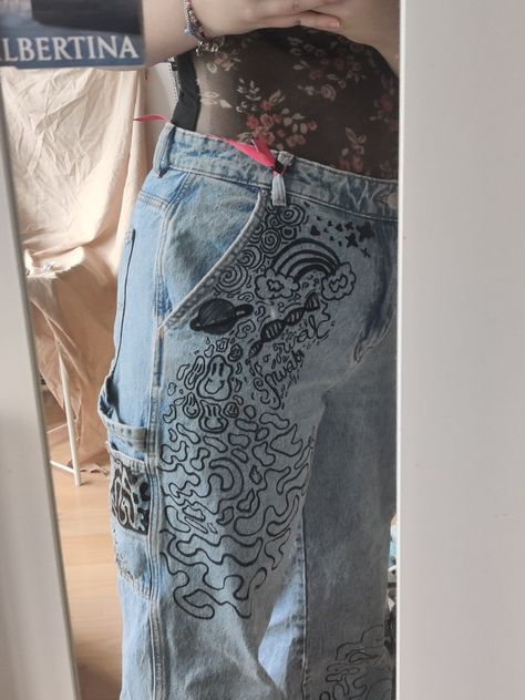 Free Hand Drawing, Hand Drawing, Free Hand, Rock Revival, Rock Revival Jean, Hand Drawn, How To Draw Hands, Pen, Textiles