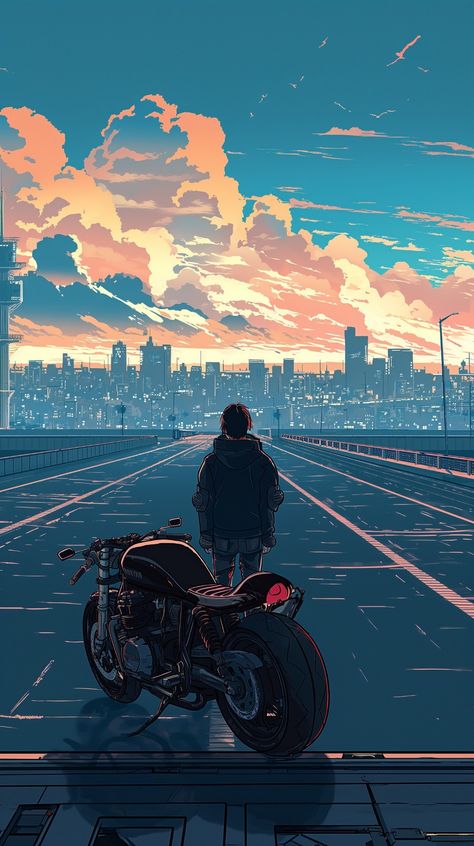 Anime Motorcycle Wallpaper, Chill Paintings, Kereta Sport, Anime Motorcycle, Car Animation, Rose Tattoos For Men, Motorcycle Wallpaper, Scary Wallpaper, Biker Love