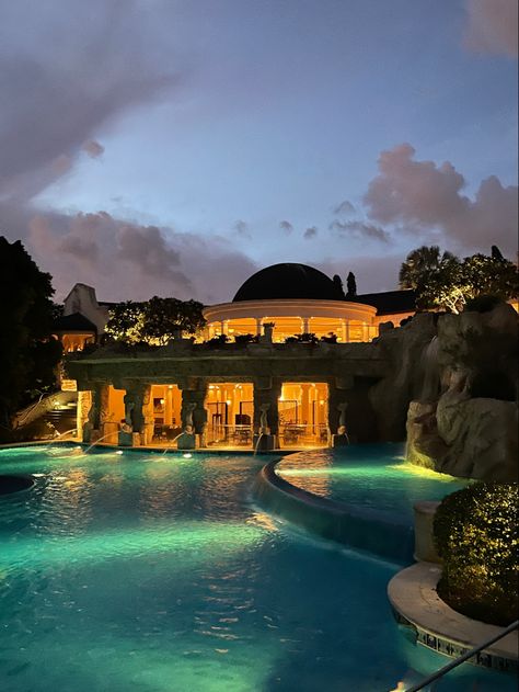 hotel architecture pool night light waterfall pintrestinspo pictureinspo greek underwater spa fountain bush barbados sandy lane Spa Fountain, Barbados House, Light Waterfall, Barbados Villas, Tropical Hotel St Barth, Sandy Lane Barbados, Barbados Resorts, Barbados Sunset, The Great House Barbados