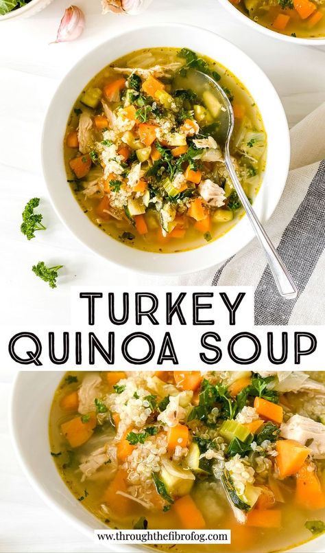 Turkey Quinoa Soup, Weekend Lunch Ideas, Quinoa Turkey, Turkey Quinoa, Clean Eating Soup Recipes, Leftover Turkey Soup, Turkey Soup Recipe, Shredded Turkey, Quinoa Soup