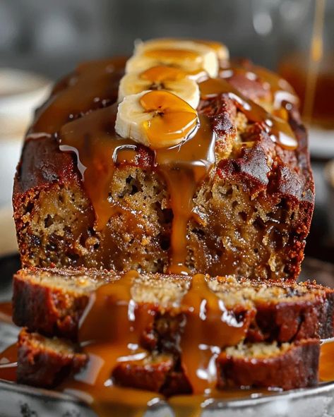 Salted Caramel Banana Bread Recipe | Easy & Delicious Bake Carmelized Banana Bread, Caramel Banana Bread Recipe, Salted Caramel Banana Bread, Caramel Banana Bread, Caramelized Banana, Easy Banana Bread Recipe, Caramelized Bananas, Caramel Recipes, Banana Bread Recipe