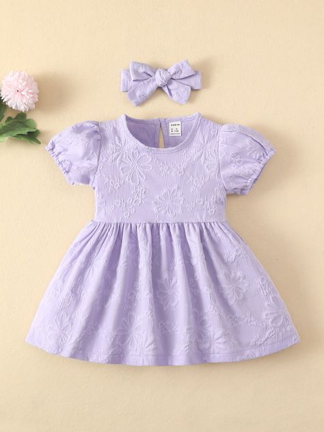 Lilac Purple Casual  Short Sleeve Polyester Plain A Line Embellished Slight Stretch Summer Baby Clothing Booth Wedding, Mauve Purple, Fashion Vocabulary, Purple Baby, Puff Sleeve Dress, Baby Dresses, Bright Purple, Lilac Purple, Puffed Sleeves Dress